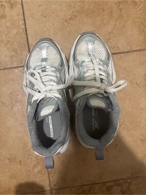Reebok Silver and White Mesh Running Sneakers